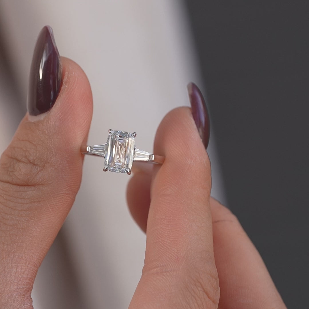 The Leona Emerald Lab Diamond Moissanite Engagement Ring