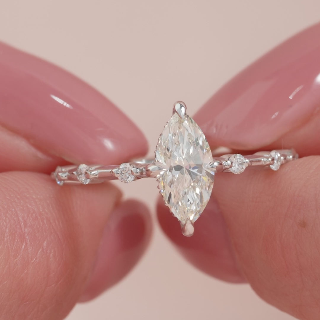 The Hidden Halo Morgan Marquise Lab Diamond Moissanite Engagement Ring