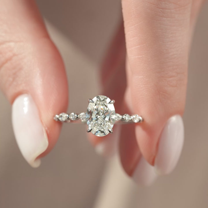 The Lyra Oval Lab Diamond Moissanite Engagement Ring *Shown with 2 ct #material_white