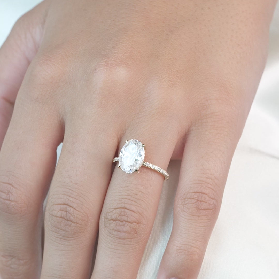 The Pave Crown Liberty Oval Lab Diamond Moissanite Engagement Ring