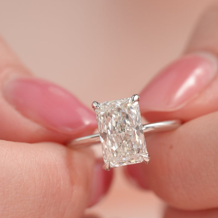 The Sydney Radiant Lab Diamond Moissanite Engagement Ring *Shown with 3 ct #material_white