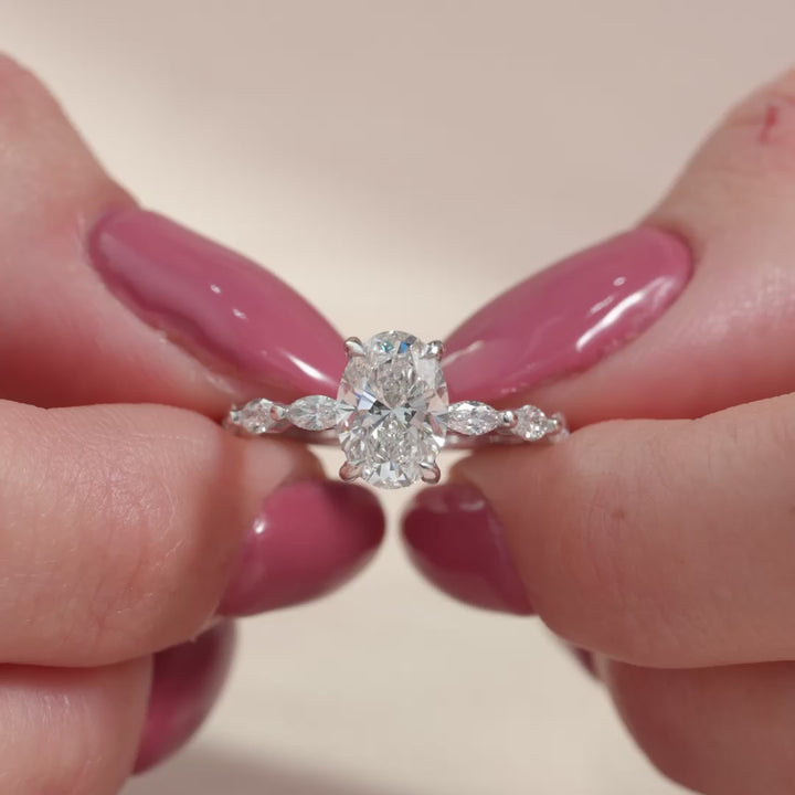 The Linda Oval Lab Diamond Moissanite Engagement Ring *Shown with 1.5 ct #material_white