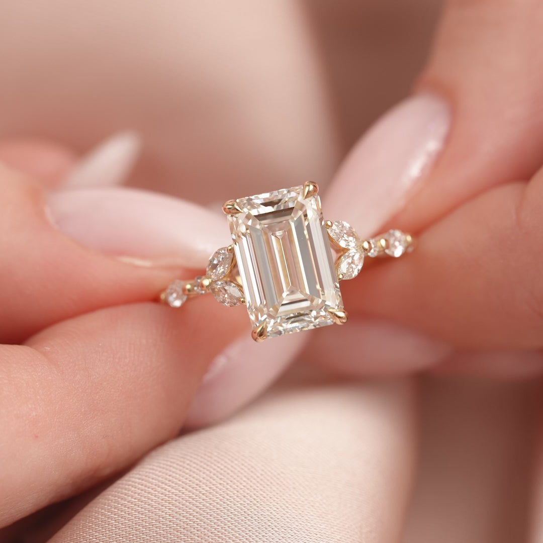 The Cindy Emerald Lab Diamond Moissanite Engagement Ring