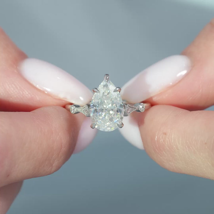 The Angel Pear Lab Diamond Moissanite Engagement Ring *Shown with 2.5 ct #material_white