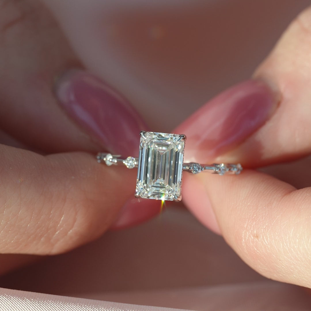 The Hidden Halo Morgan Emerald Lab Diamond Moissanite Engagement Ring
