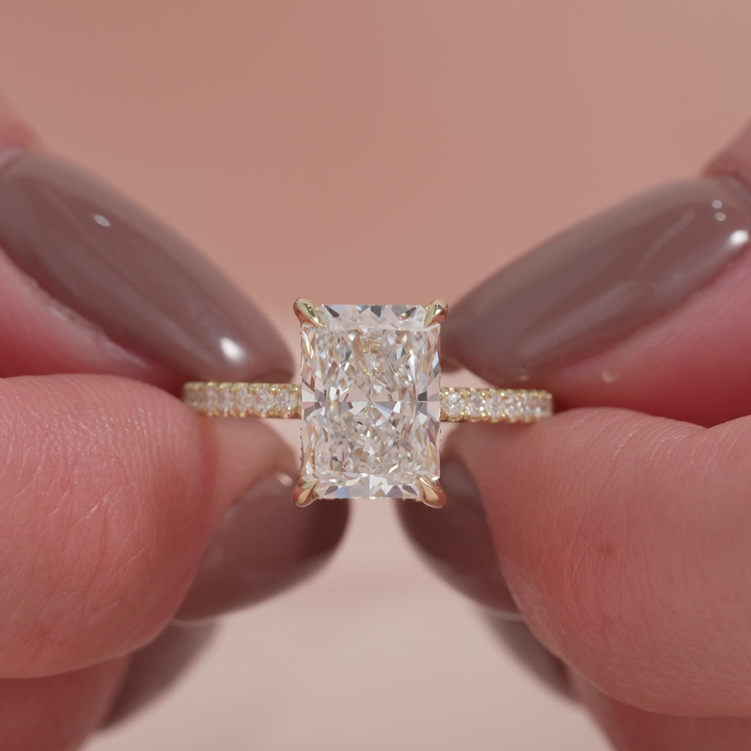 The Pave Liberty Radiant Lab Diamond Moissanite Engagement Ring