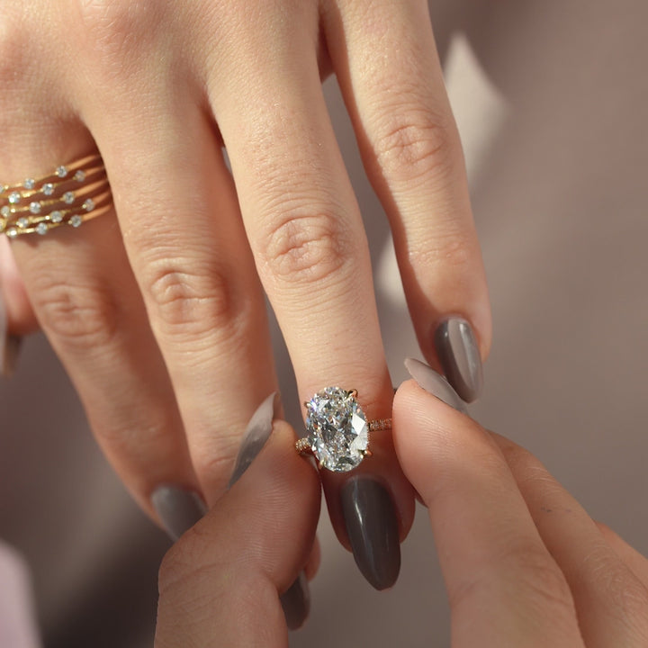 The Pave Liberty Oval Lab Diamond Moissanite Engagement Ring *Shown with 4 ct #material_gold