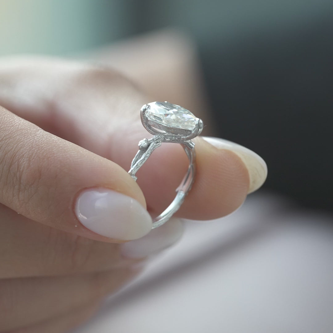 The Textured Coco Pear Lab Diamond Moissanite Engagement Ring