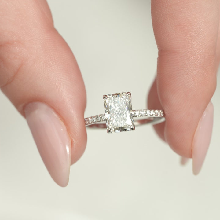 The Pave Abby Radiant Lab Diamond Moissanite Engagement Ring *Shown with 2 ct #material_white