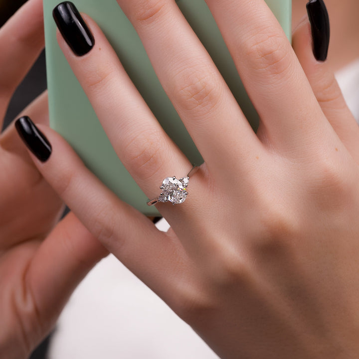 The Lucy Oval Lab Diamond Moissanite Engagement Ring *Shown with 1.5 ct #material_white