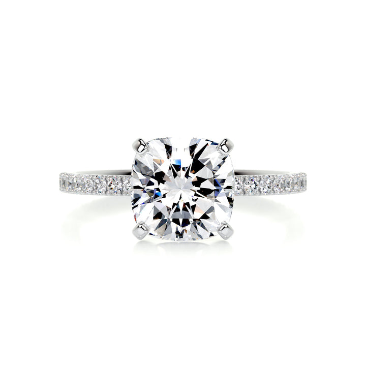 Stella Cushion Moissanite & Diamonds Ring Moissanite 14K White 1 Carat Round#material_14k-white