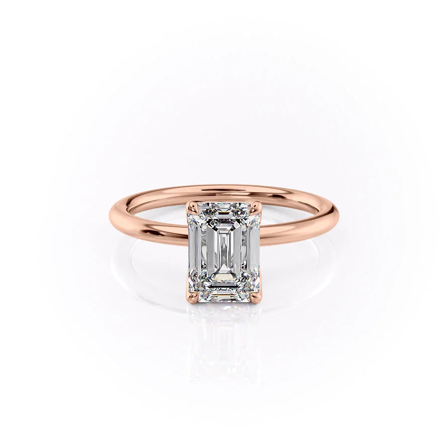 The Abby Set With Emerald Solitaire Lab Diamond 1 Carat 14K Rose#material_rose