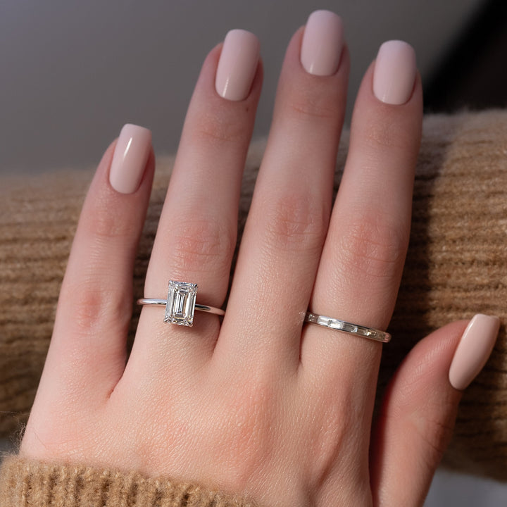 The Abby Emerald Lab Diamond Moissanite Engagement Ring *Shown with 2.5 ct #material_white