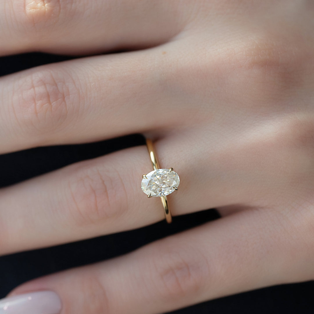 The Abby Set With Oval Solitaire Lab Diamond 3 Carat 14K Gold#material_14k-gold