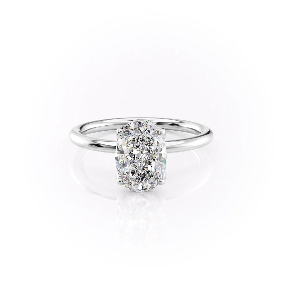 The Abby Set With Oval Solitaire Lab Diamond 1 Carat 14K White#material_14k-white