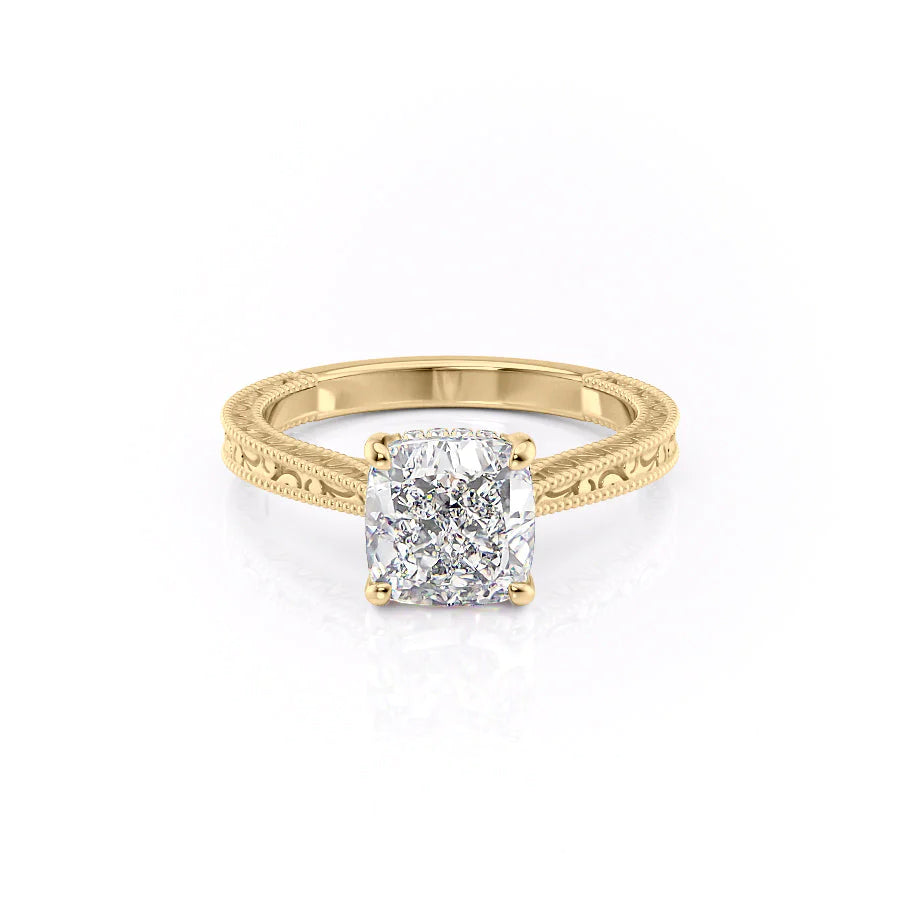 The Alexandra Set With Cushion Vintage Lab Diamond 1 Carat 14K Gold#material_14k-gold