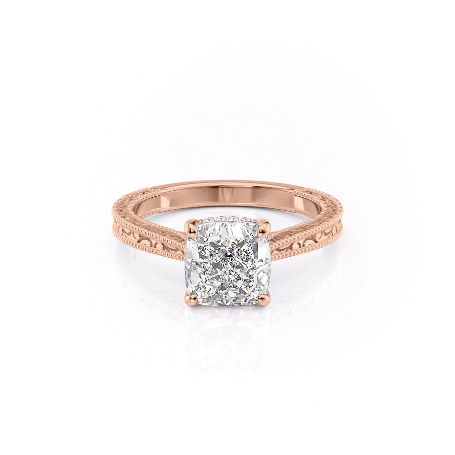 The Alexandra Set With Cushion Vintage Lab Diamond 1 Carat 14K Rose#material_14k-rose