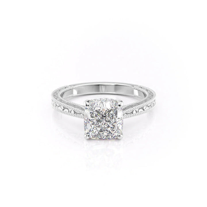 The Alexandra Set With Cushion Vintage Lab Diamond 1 Carat 14K White#material_14k-white