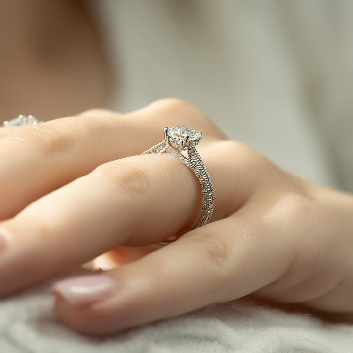 The Alexandra Emerald Lab Diamond Moissanite Engagement Ring *Shown with 1.5 ct #material_white