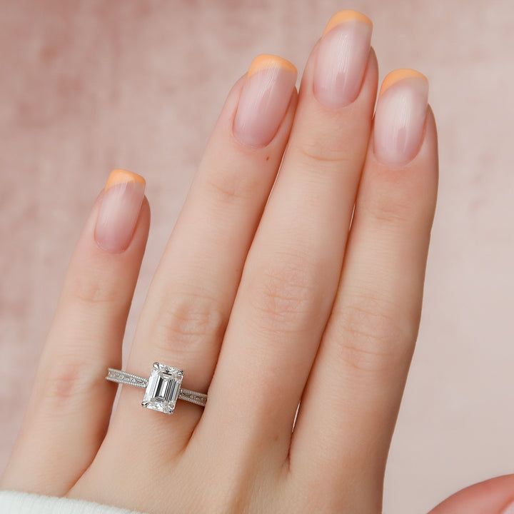 The Alexandra Emerald Lab Diamond Moissanite Engagement Ring *Shown with 2 ct #material_white