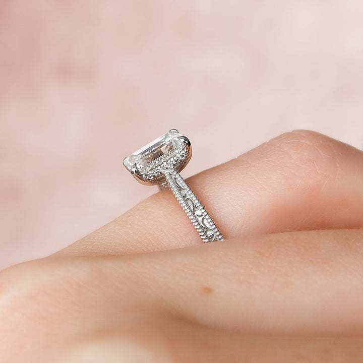 The Alexandra Emerald Lab Diamond Moissanite Engagement Ring *Shown with 2 ct #material_white