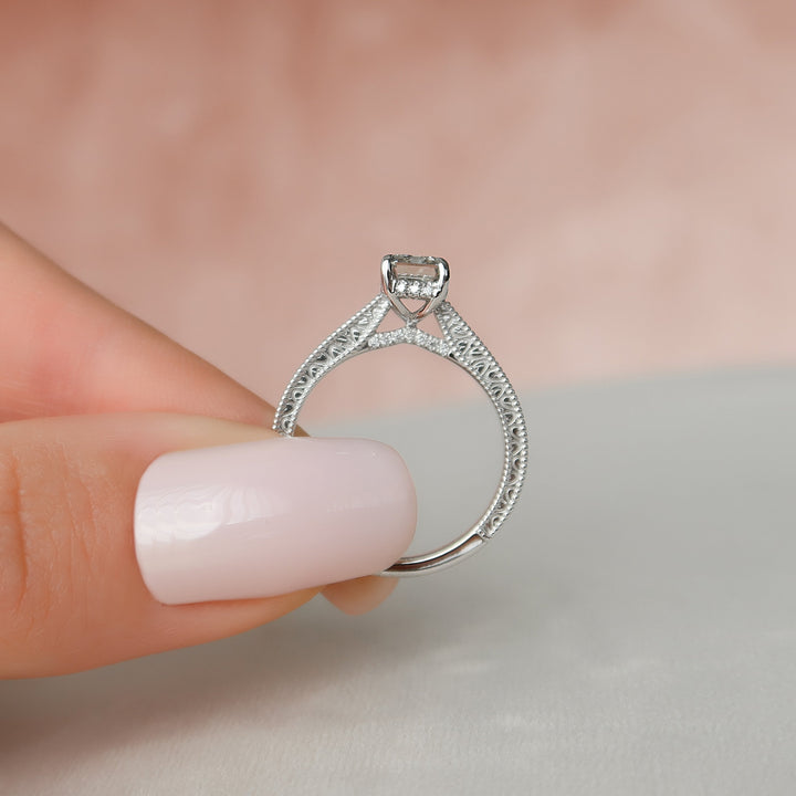 The Alexandra Emerald Lab Diamond Moissanite Engagement Ring *Shown with 1 ct #material_white