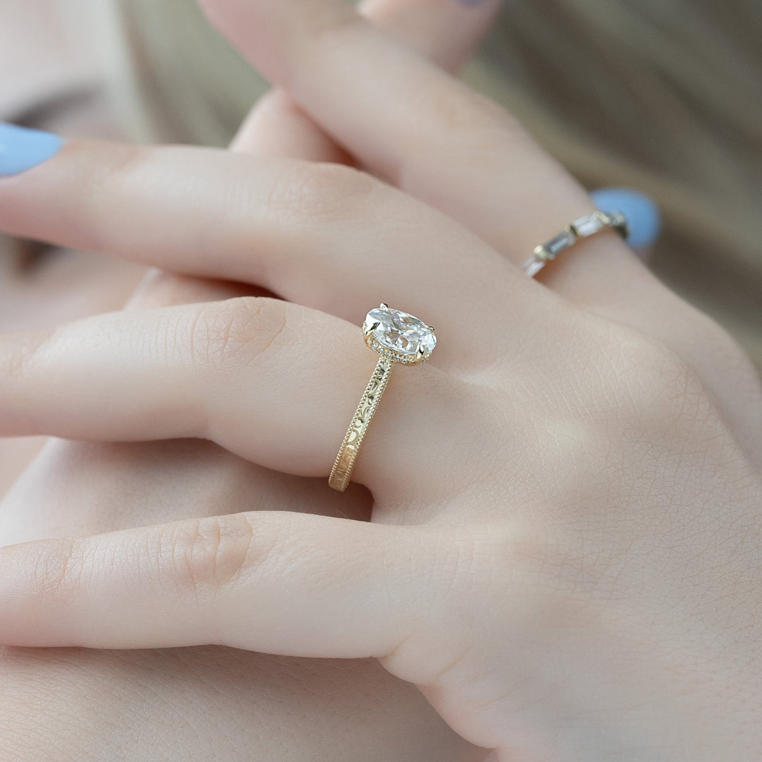 The Alexandra Set With Oval Vintage Lab Diamond 1.5 Carat 14K Gold#material_14k-gold