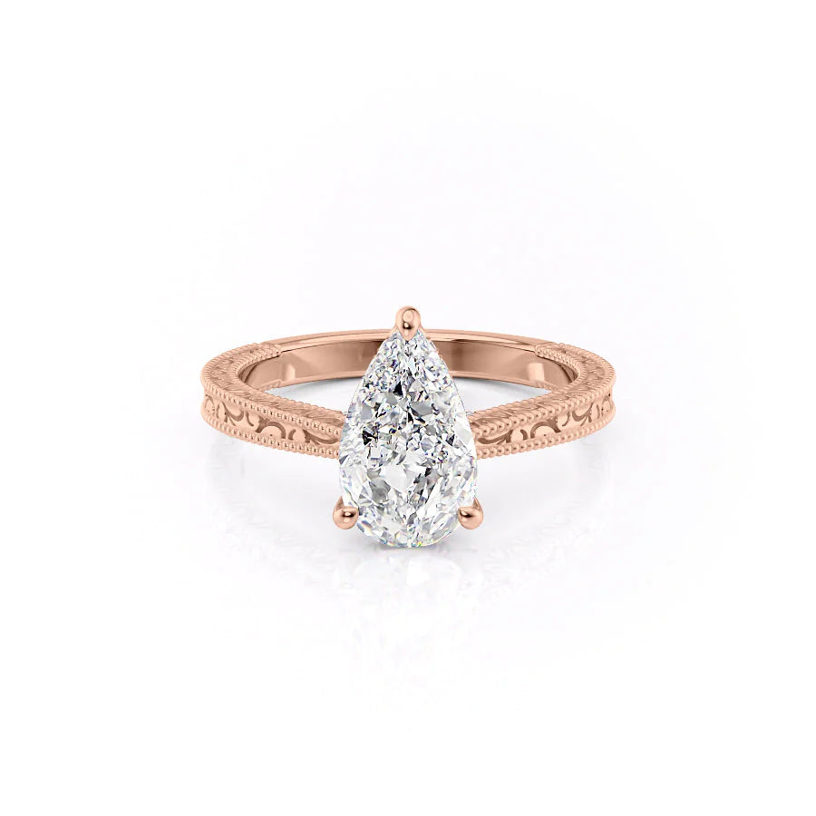 The Alexandra Set With Pear Vintage Lab Diamond 1 Carat 14K Rose#material_14k-rose