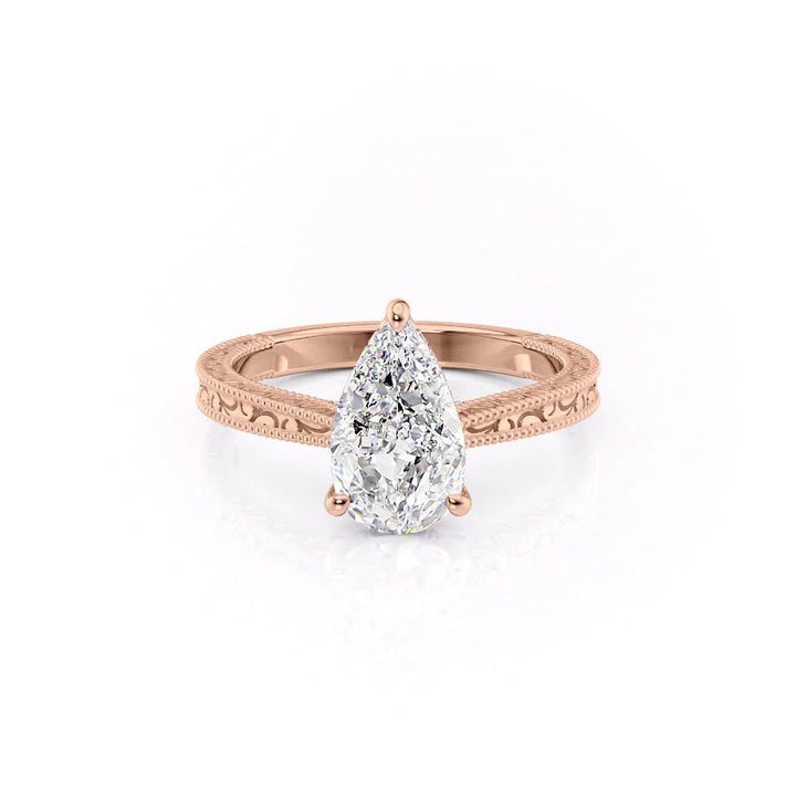 The Alexandra Set With Pear Vintage Lab Diamond 1 Carat 14K Rose#material_14k-rose