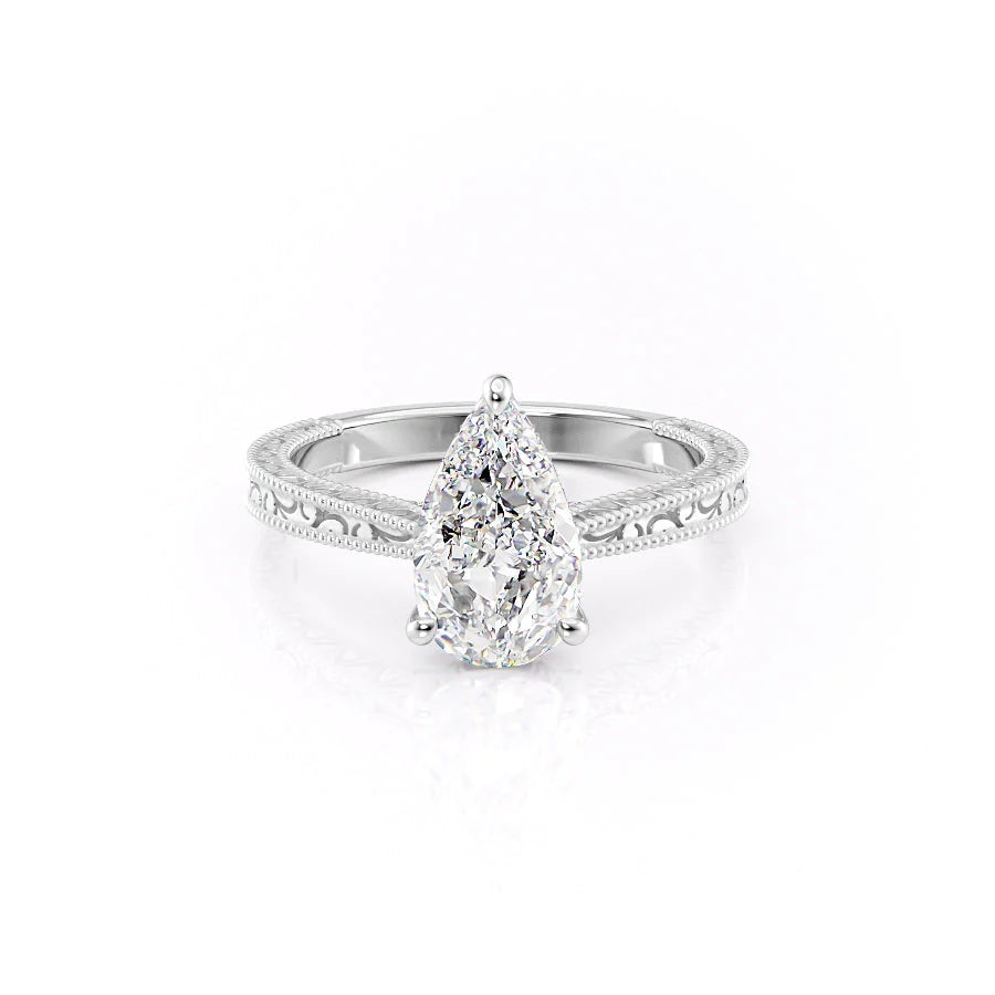 The Alexandra Set With Pear Vintage Lab Diamond 1 Carat 14K White#material_14k-white