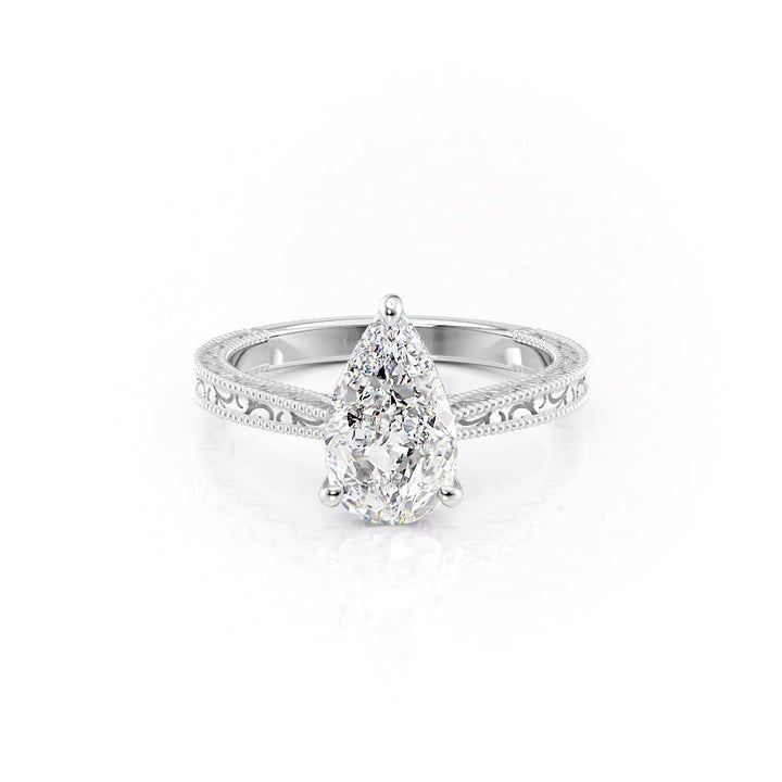 The Alexandra Set With Pear Vintage Lab Diamond 1 Carat 14K White#material_14k-white