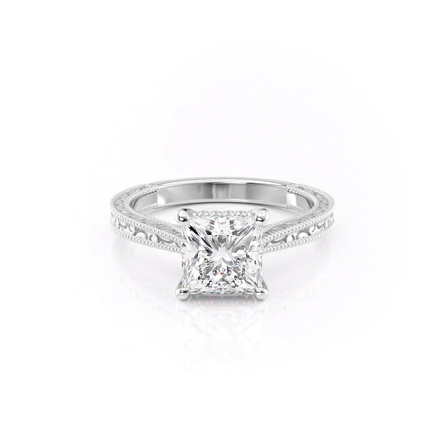 The Alexandra Set With Princess Vintage Lab Diamond 1 Carat 14K White#material_14k-white