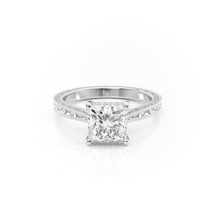 The Alexandra Set With Princess Vintage Lab Diamond 1 Carat 14K White#material_14k-white