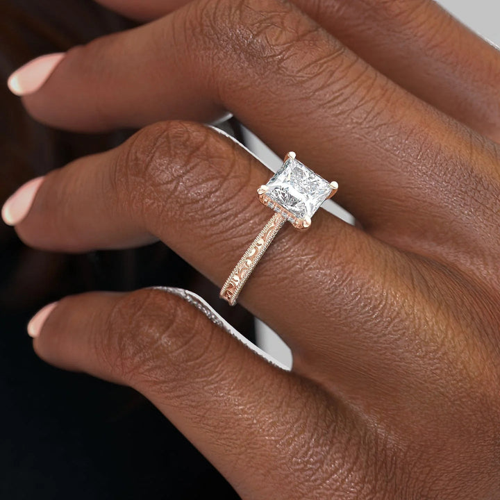 The Alexandra Princess Lab Diamond Moissanite Engagement Ring *Shown with 2 ct #material_rose