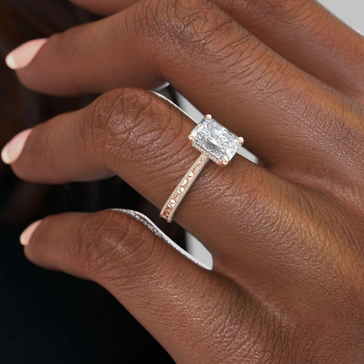 The Alexandra Radiant Lab Diamond Moissanite Engagement Ring *Shown with 2 ct #material_rose