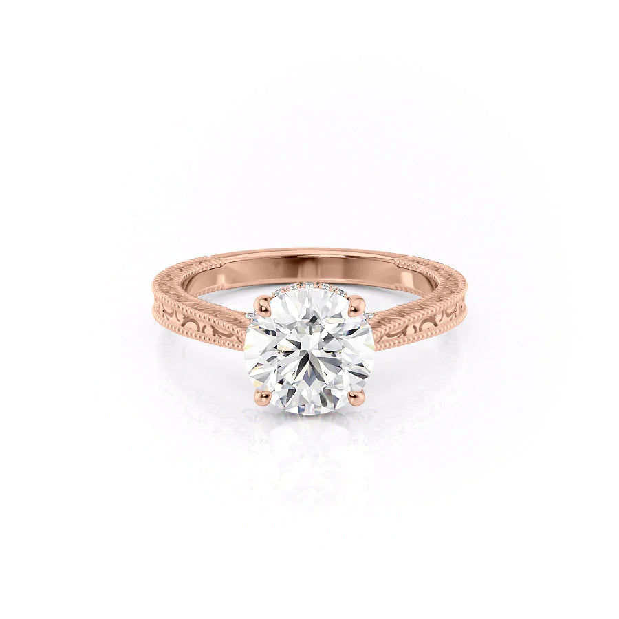 The Alexandra Set With Round Vintage Lab Diamond 1 Carat 14K Rose#material_14k-rose