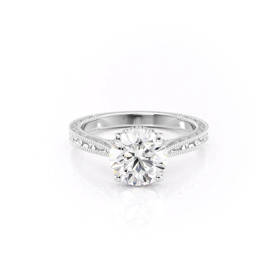 The Alexandra Set With Round Vintage Lab Diamond 1 Carat 14K White#material_14k-white