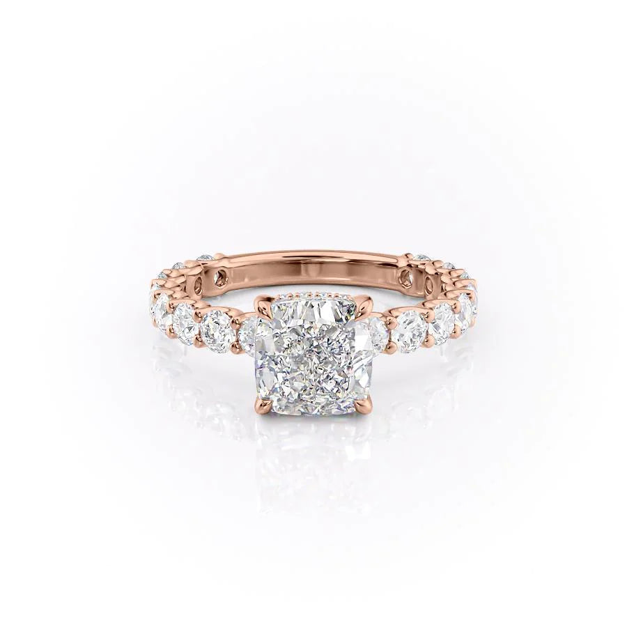 The Amora Set With Cushion Side Stone Lab Diamond 1 Carat 14K Rose#material_14k-rose