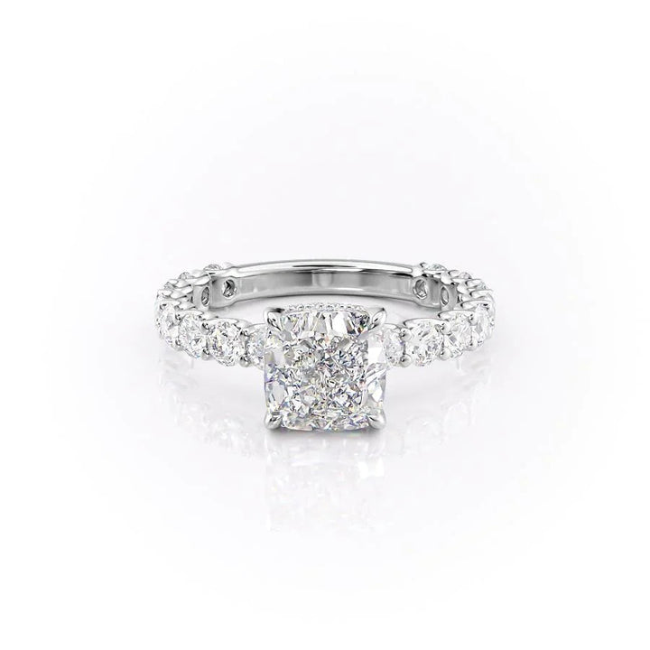 The Amora Set With Cushion Side Stone Lab Diamond 1 Carat 14K White#material_14k-white