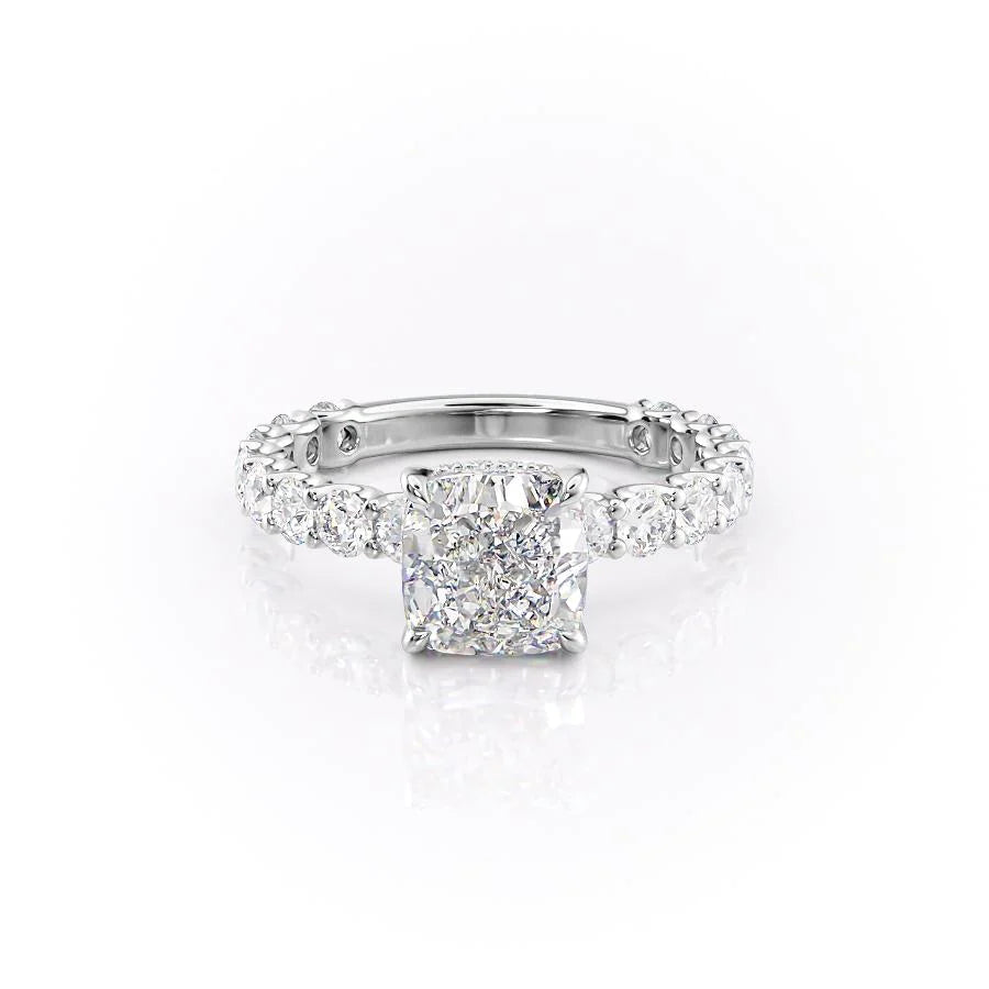 The Amora Set With Cushion Side Stone Moissanite#material_14k-white