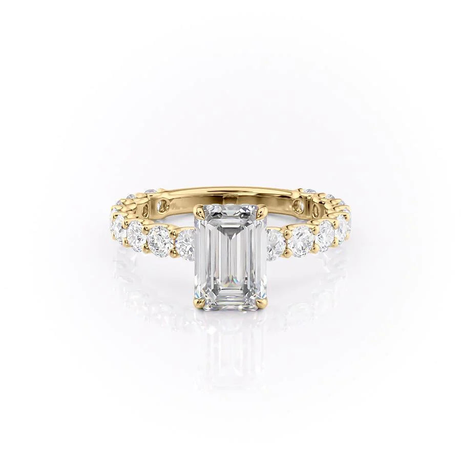 The Amora Set With Emerald Side Stone Moissanite#material_14k-gold