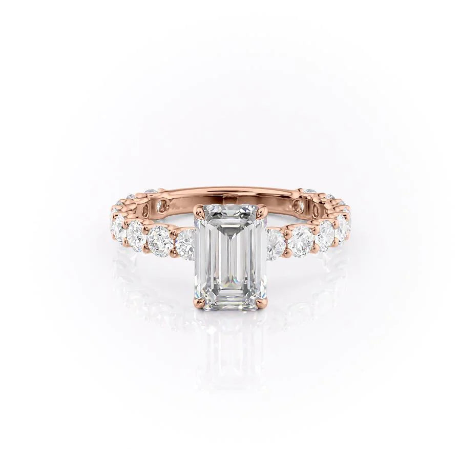 The Amora Set With Emerald Side Stone Moissanite#material_14k-rose