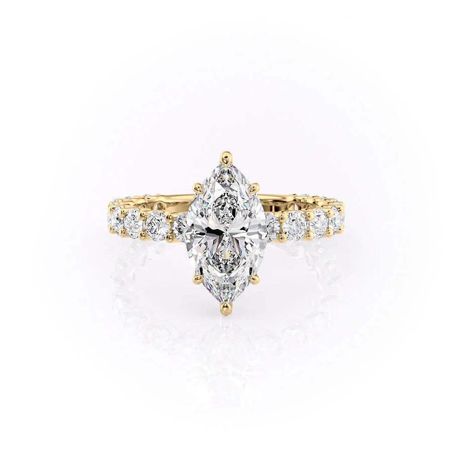 The Amora Set With Marquise Side Stone Lab Diamond 1 Carat 14K Gold#material_14k-gold