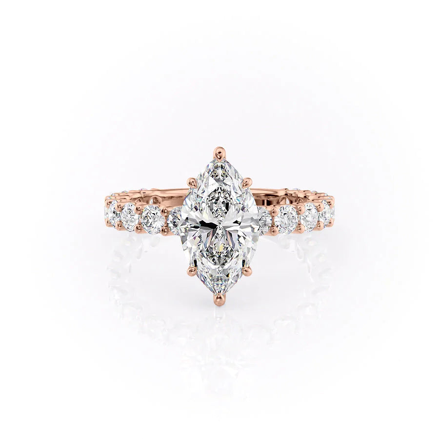 The Amora Set With Marquise Side Stone Lab Diamond 1 Carat 14K Rose#material_14k-rose