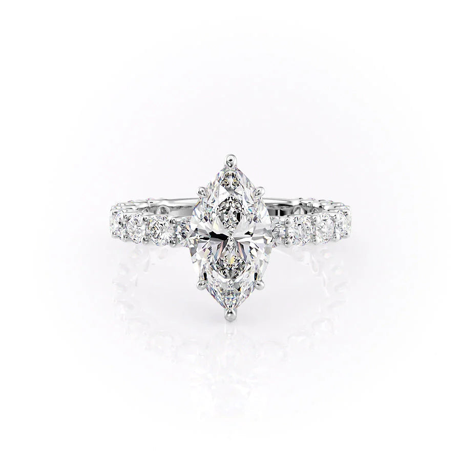 The Amora Set With Marquise Side Stone Lab Diamond 1 Carat 14K White#material_14k-white