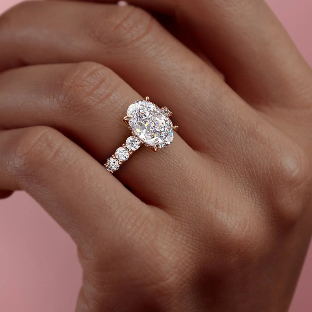 The Amora Set With Oval Side Stone Lab Diamond 3 Carat 14K Rose#material_14k-rose