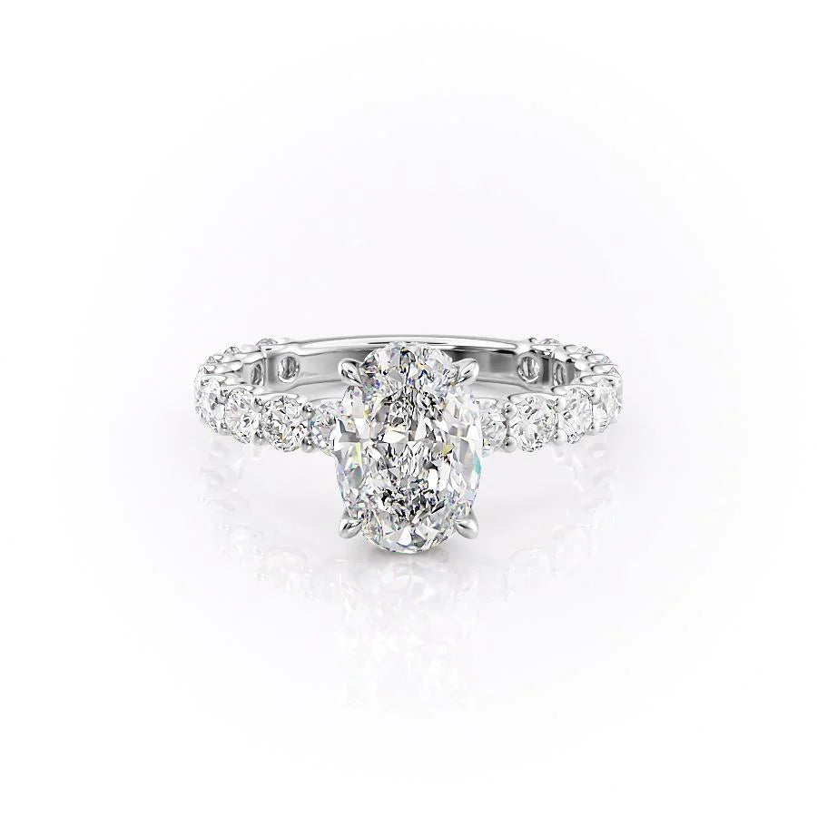 The Amora Set With Oval Side Stone Lab Diamond 1 Carat 14K White#material_14k-white