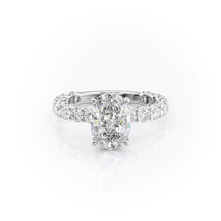 The Amora Set With Oval Side Stone Lab Diamond 1 Carat 14K White#material_14k-white