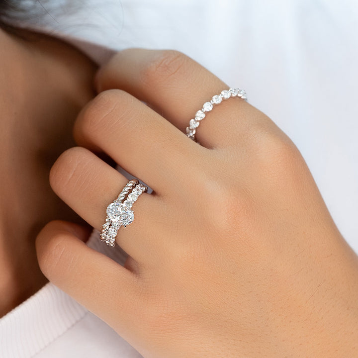 The Amora Set With Oval Side Stone Lab Diamond 3 Carat 14K White#material_14k-white