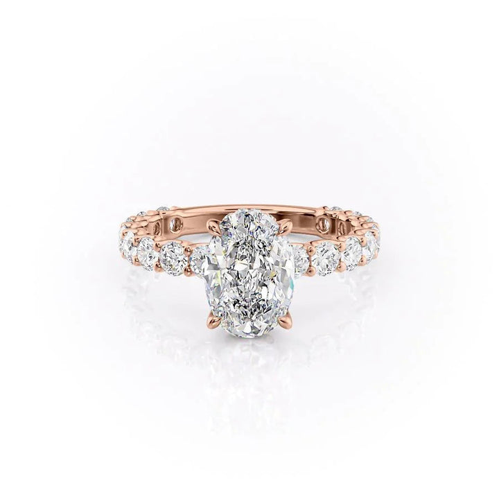 The Amora Set With Oval Side Stone Lab Diamond 1 Carat 18K Rose#material_18k-rose